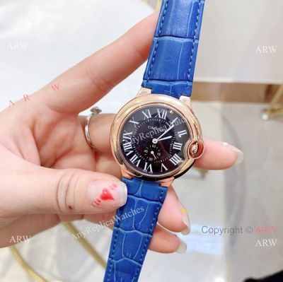 Fake Cartier Ballon Bleu Blue Leather Band Watch Sale - Quartz 36mm